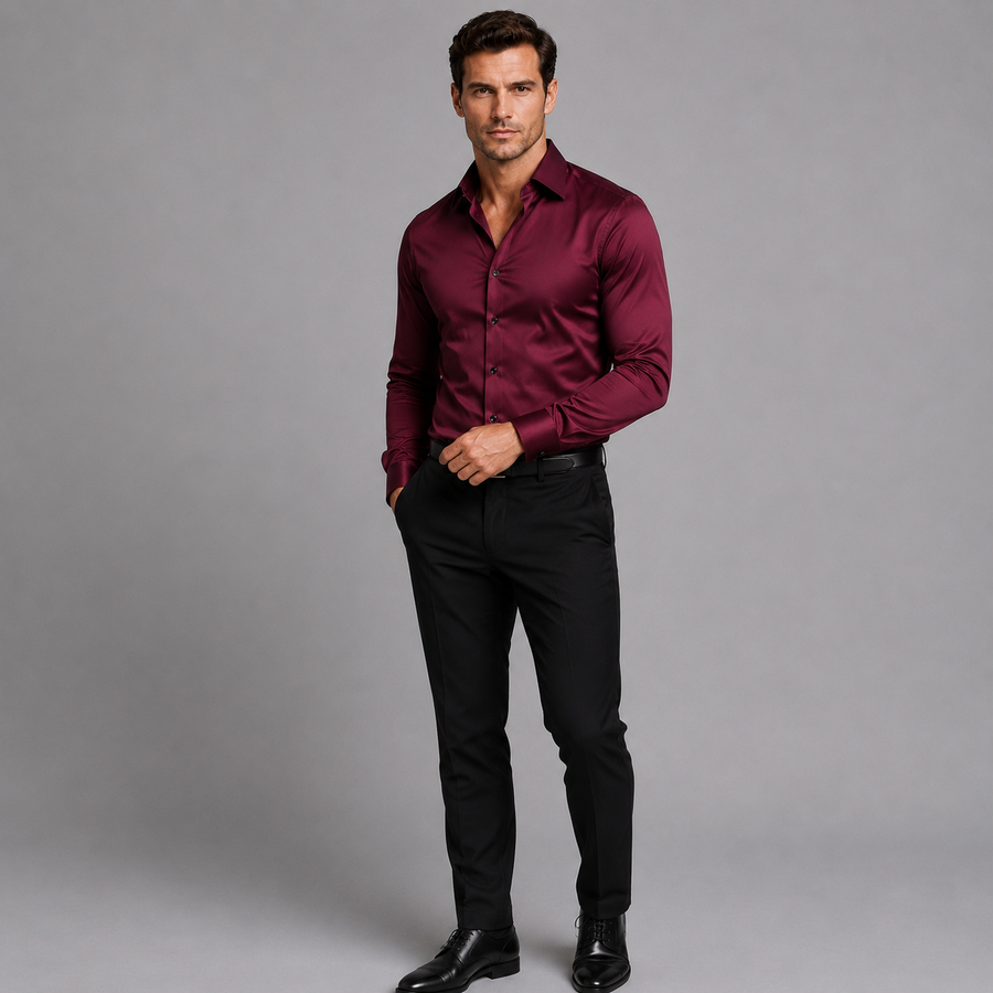 Men's slim fit satin-look stretch shirt