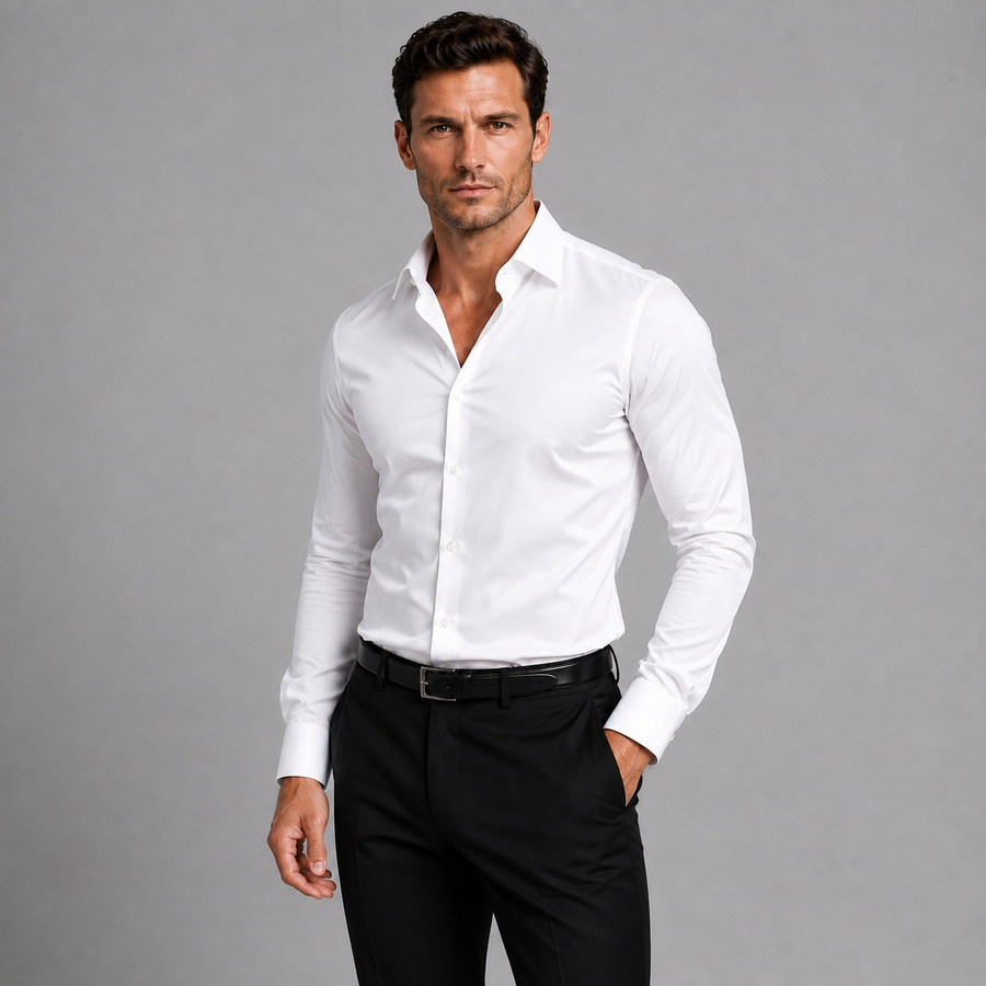 Men's slim fit satin-look stretch shirt