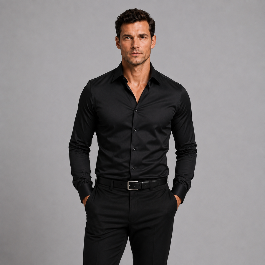 Men's slim fit satin-look stretch shirt