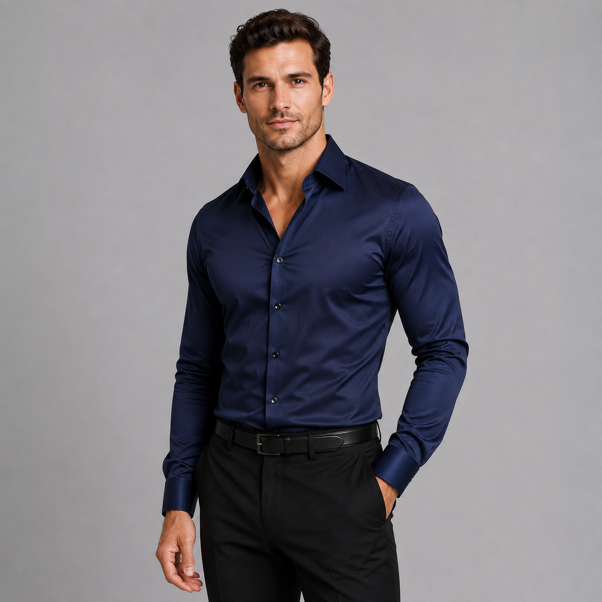 Men's slim fit satin-look stretch shirt
