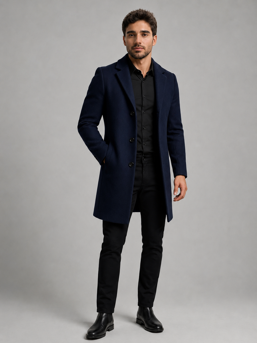 Men's single-breasted tailored overcoat