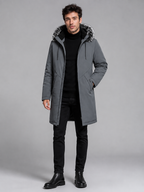 Men's fleece-lined parka with faux fur trim hood
