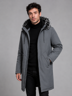 Men's fleece-lined parka with faux fur trim hood