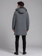 Men's fleece-lined parka with faux fur trim hood