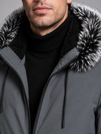 Men's fleece-lined parka with faux fur trim hood