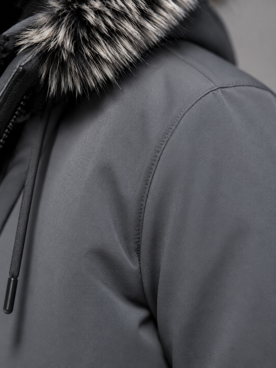 Men's fleece-lined parka with faux fur trim hood