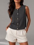 Women's sleeveless knitted waistcoat with a button front