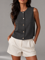 Women's sleeveless knitted waistcoat with a button front