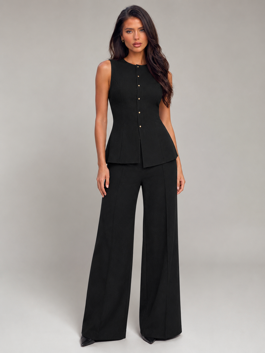 Women's tailored waistcoat and wide-leg trousers in black