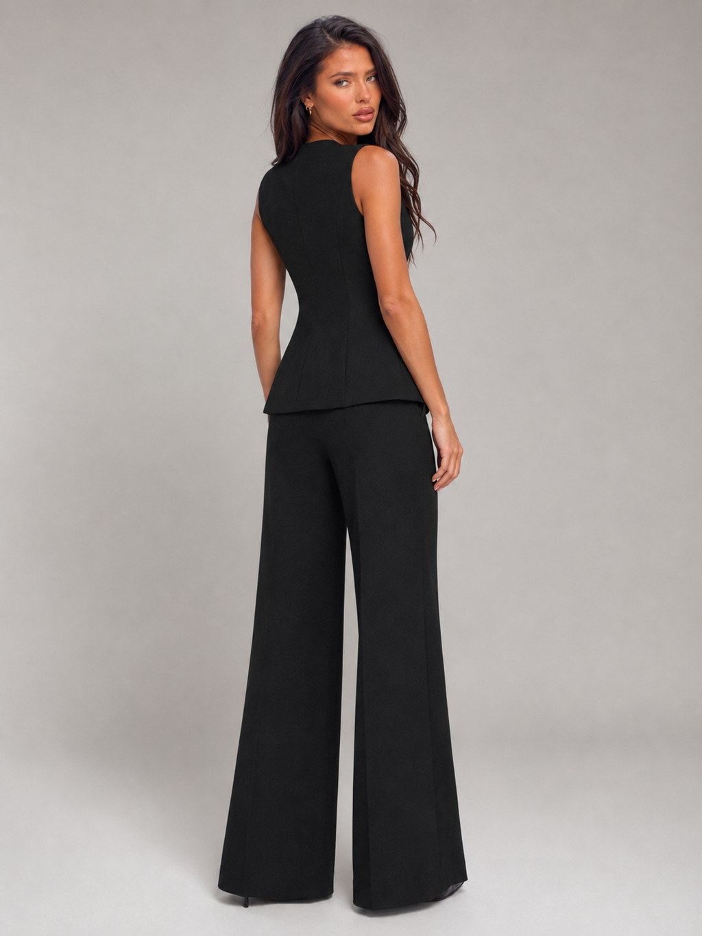 Women's tailored waistcoat and wide-leg trousers in black