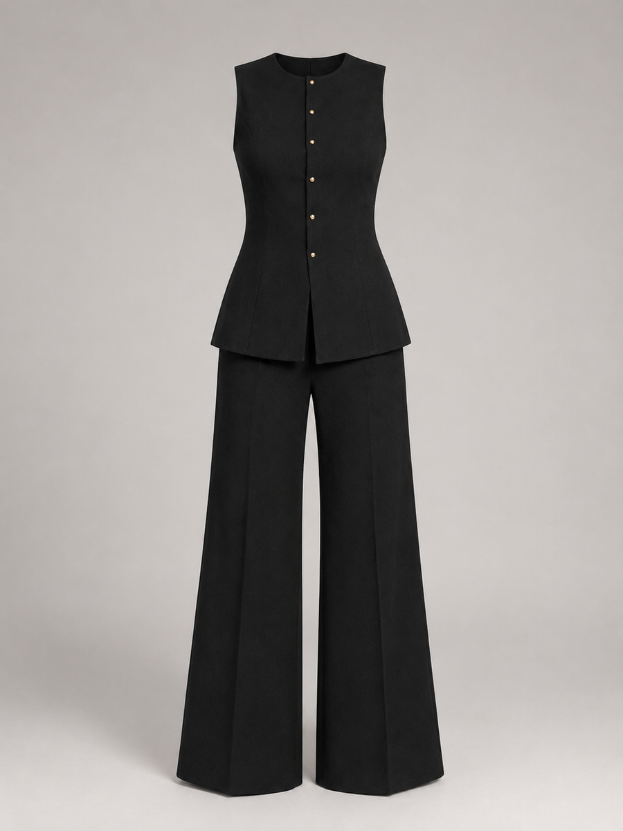 Women's tailored waistcoat and wide-leg trousers in black
