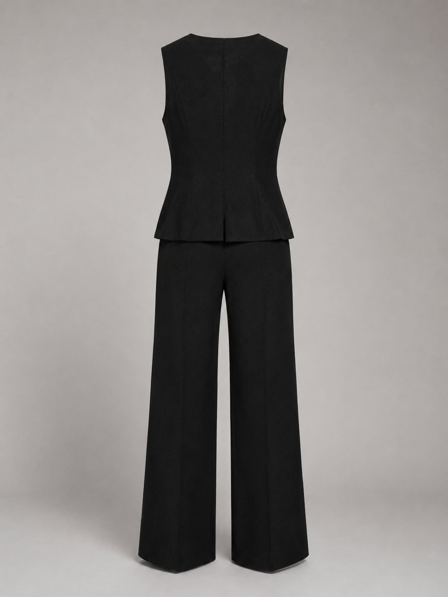 Women's tailored waistcoat and wide-leg trousers in black