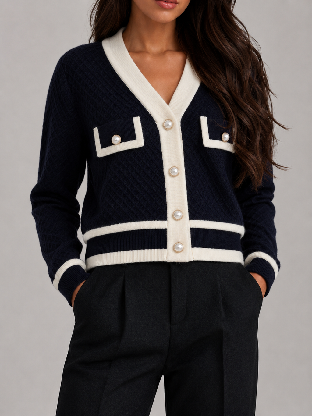 Women's textured knit cardigan with buttons