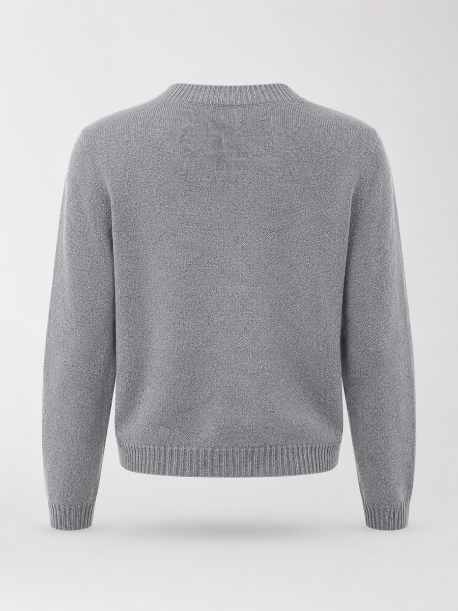 Women's knit cardigan with an embroidered bow and heart-shaped buttons