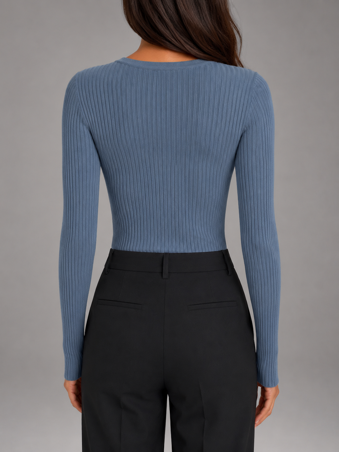 Women's fitted ribbed henley top with a button placket