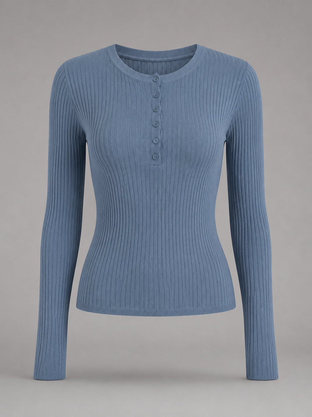 Women's fitted ribbed henley top with a button placket