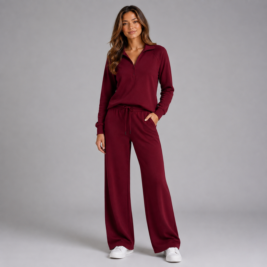 Women's half-zip stand collar wide-leg lounge set
