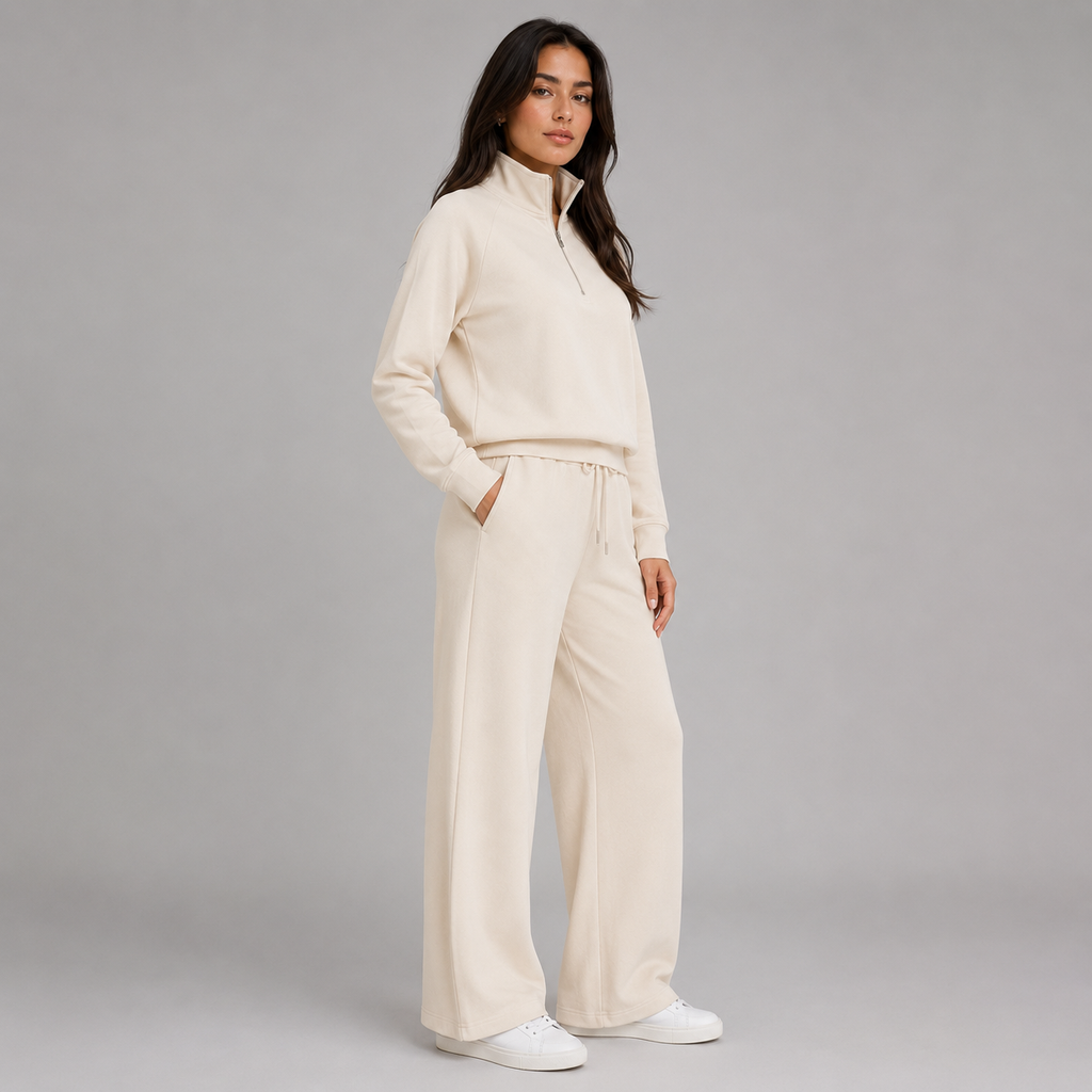 Women's half-zip stand collar wide-leg lounge set