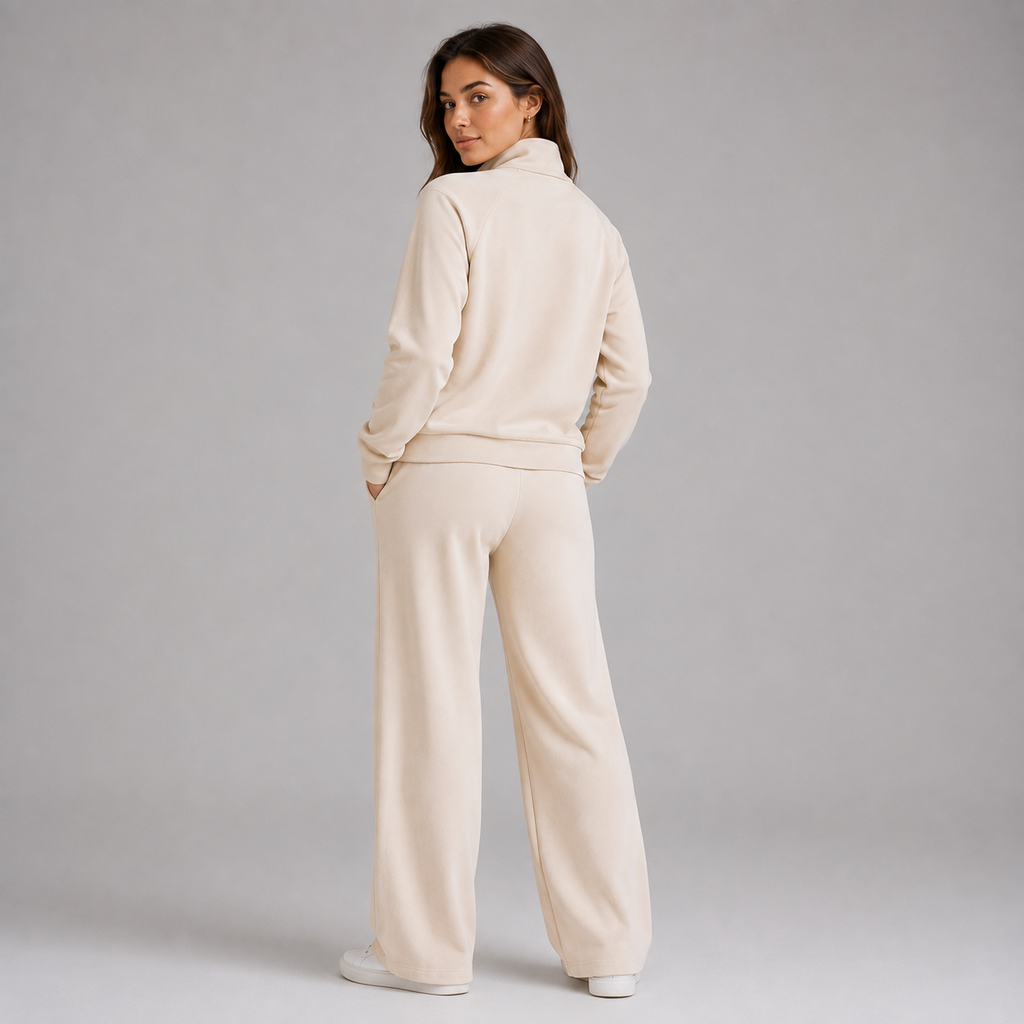 Women's half-zip stand collar wide-leg lounge set