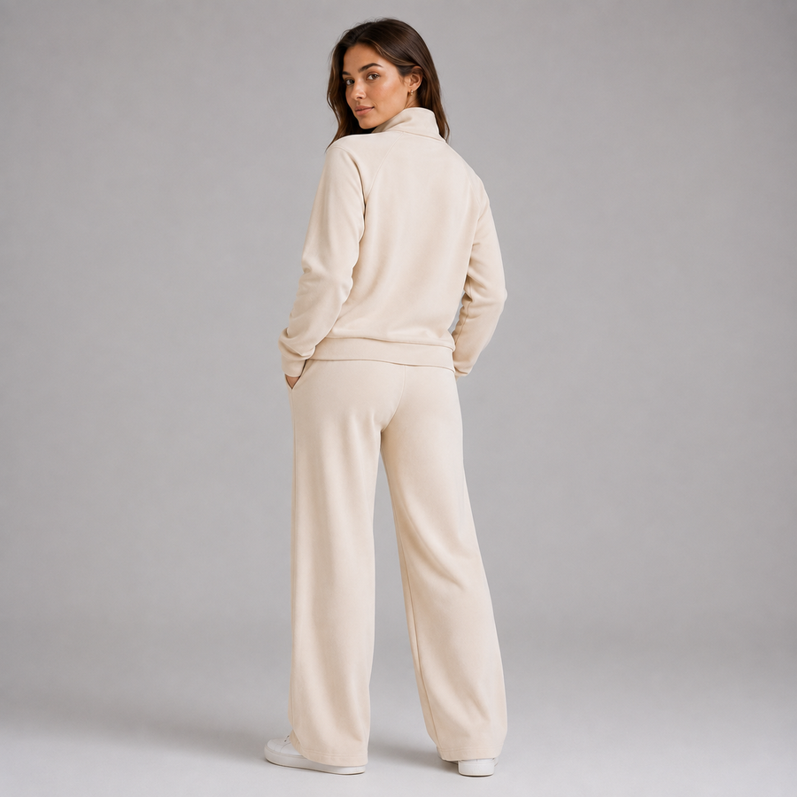 Women's half-zip stand collar wide-leg lounge set