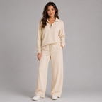 Women's half-zip stand collar wide-leg lounge set