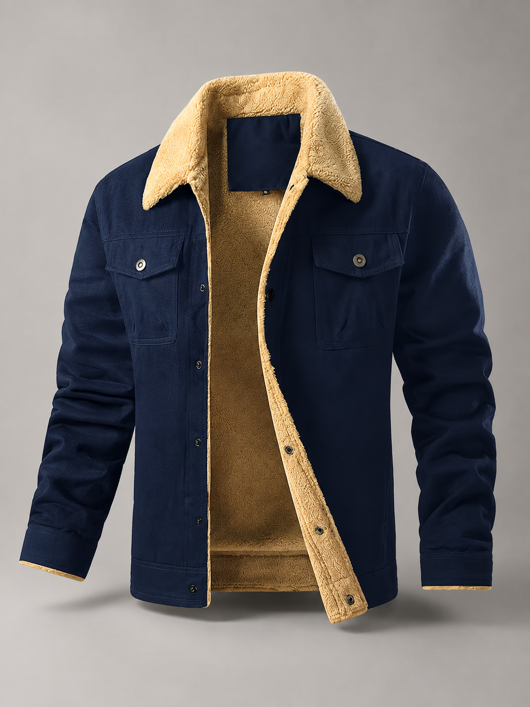 Men's fleece-lined trucker jacket with sherpa collar