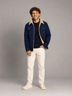 Men's fleece-lined trucker jacket with sherpa collar