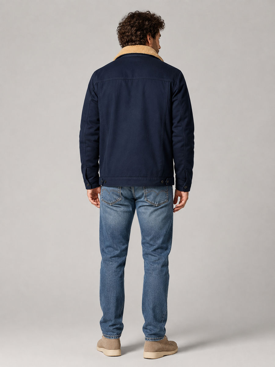Men's fleece-lined trucker jacket with sherpa collar