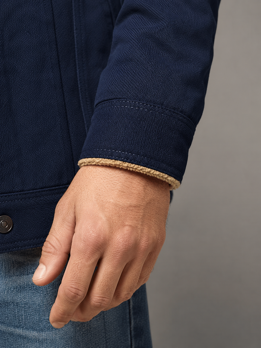 Men's fleece-lined trucker jacket with sherpa collar