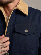 Men's fleece-lined trucker jacket with sherpa collar