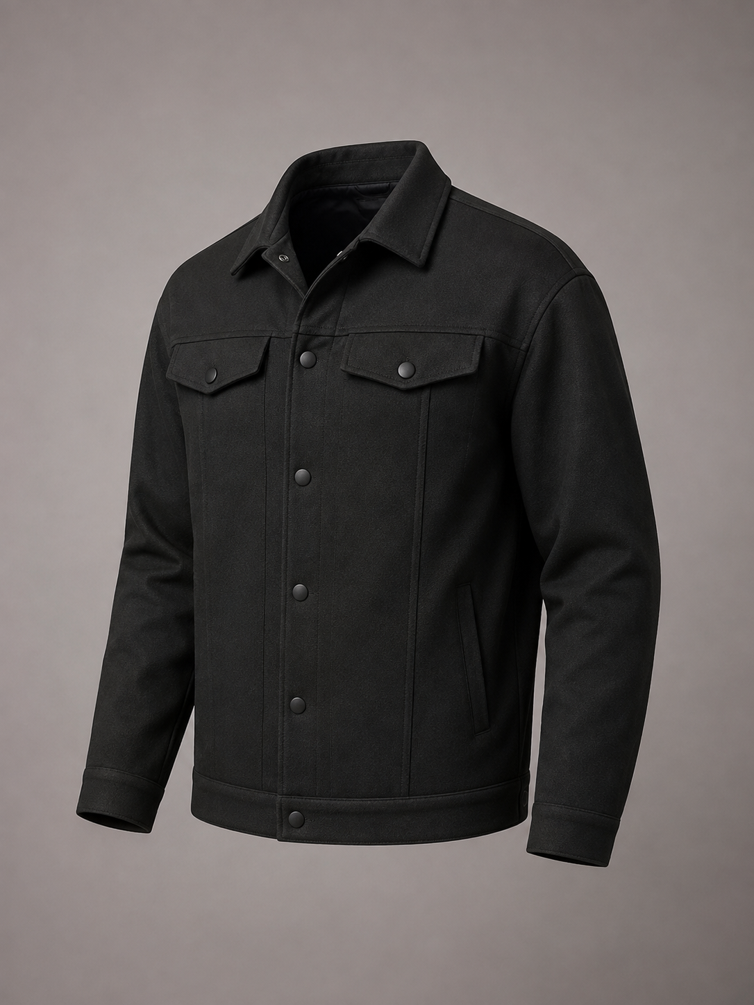 Men's structured trucker jacket with press-stud front