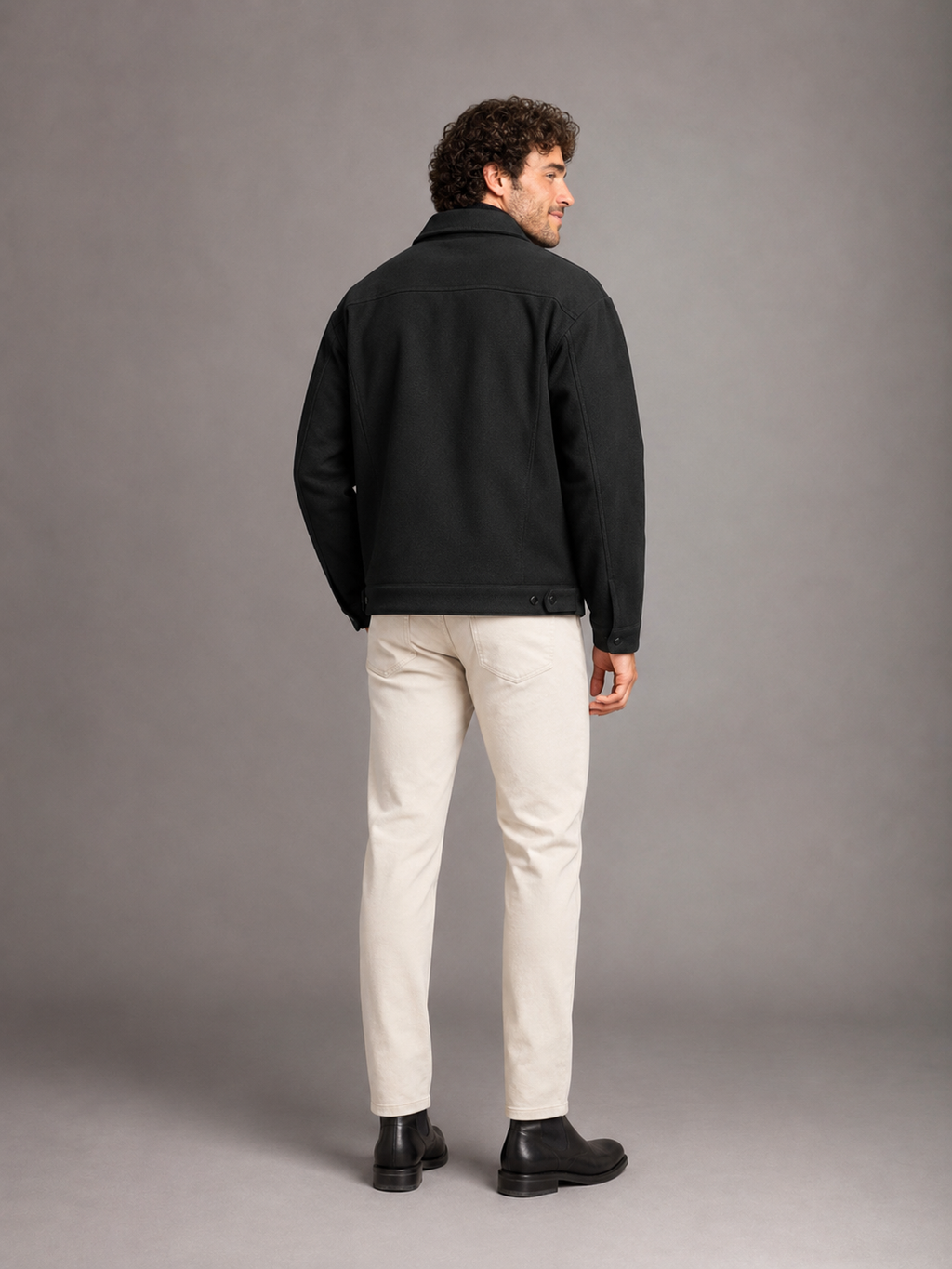 Men's structured trucker jacket with press-stud front