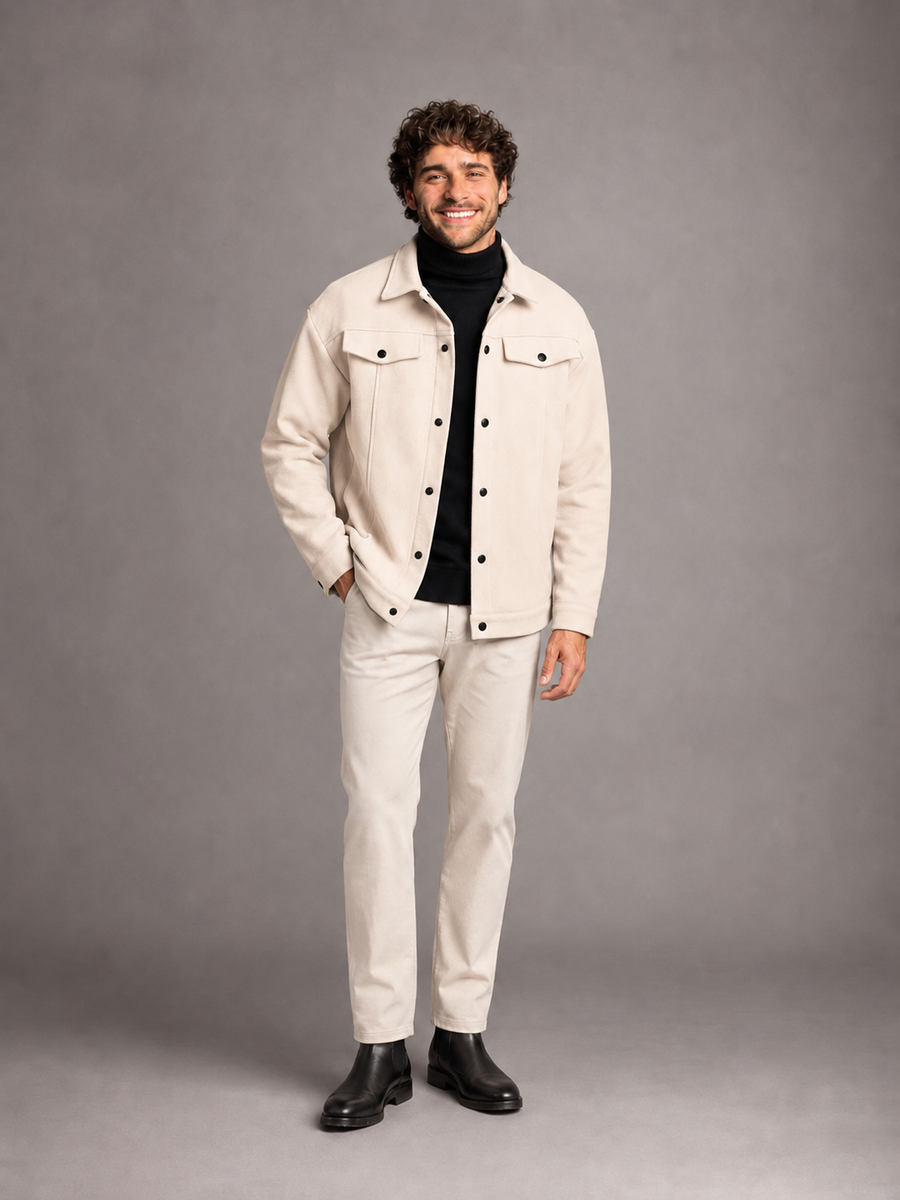 Men's structured trucker jacket with press-stud front