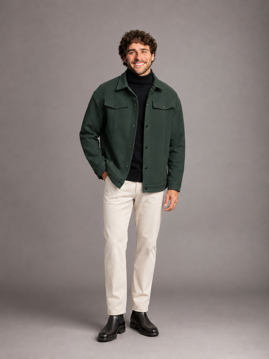 Men's structured trucker jacket with press-stud front