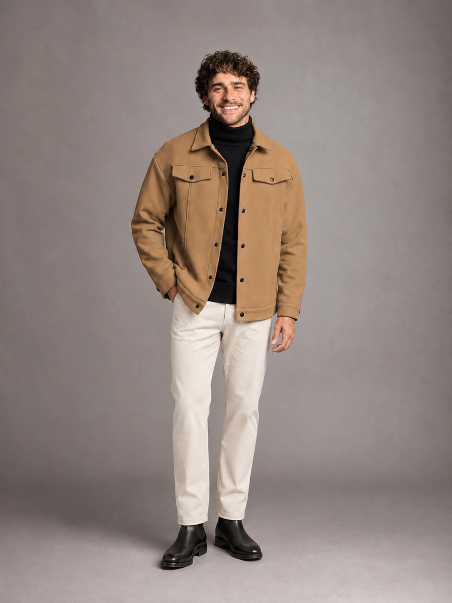 Men's structured trucker jacket with press-stud front