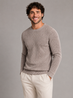 Men's two-tone ribbed knit crew neck jumper