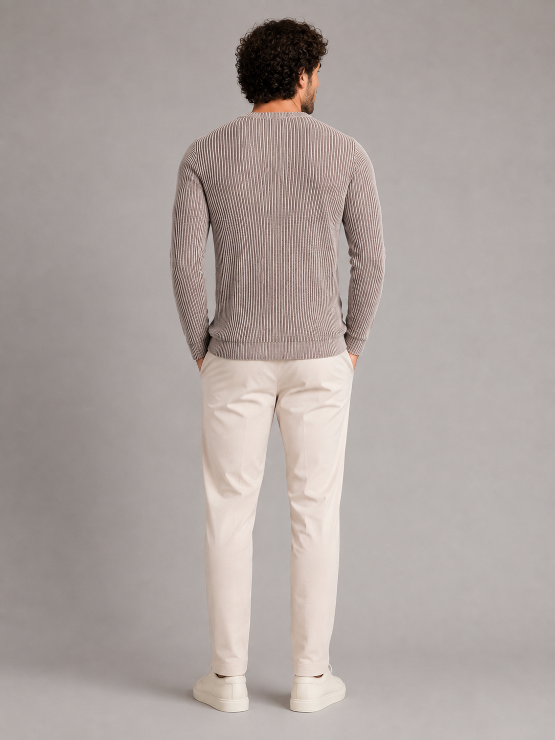 Men's two-tone ribbed knit crew neck jumper
