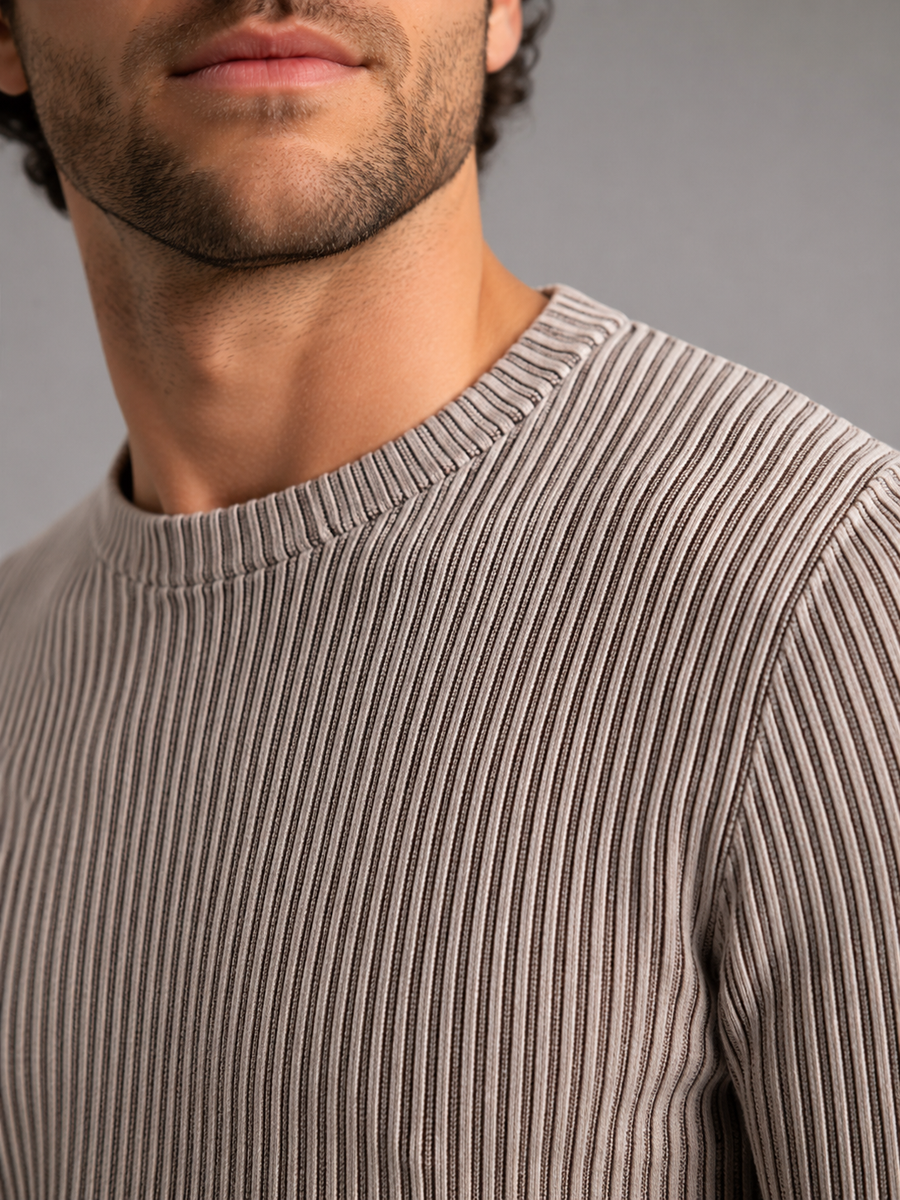 Men's two-tone ribbed knit crew neck jumper
