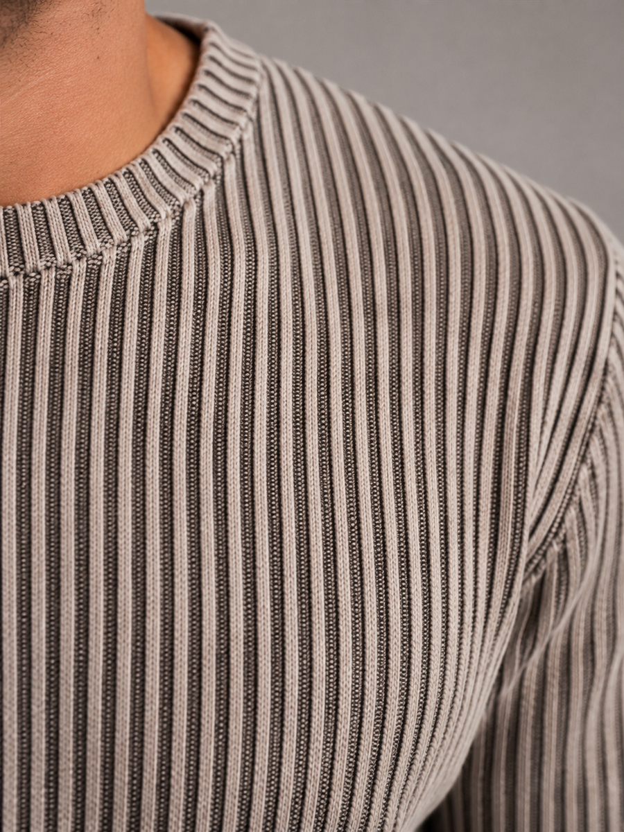 Men's two-tone ribbed knit crew neck jumper