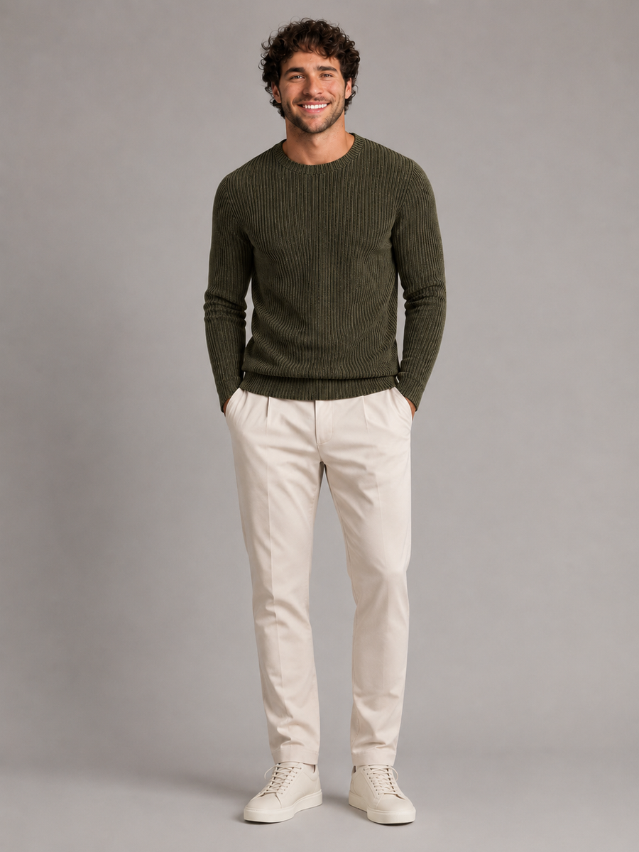 Men's two-tone ribbed knit crew neck jumper
