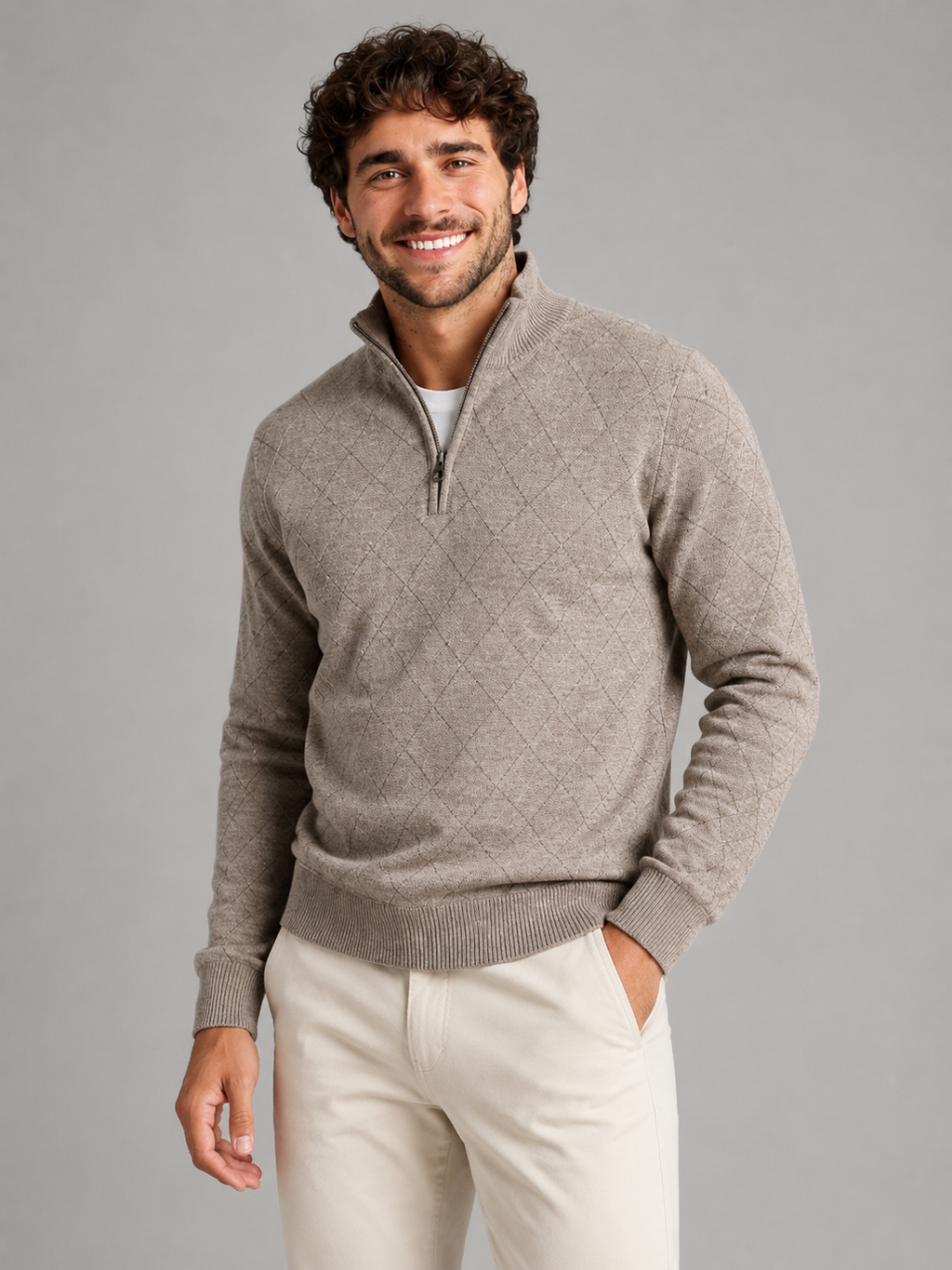Men's diamond knit quarter-zip jumper