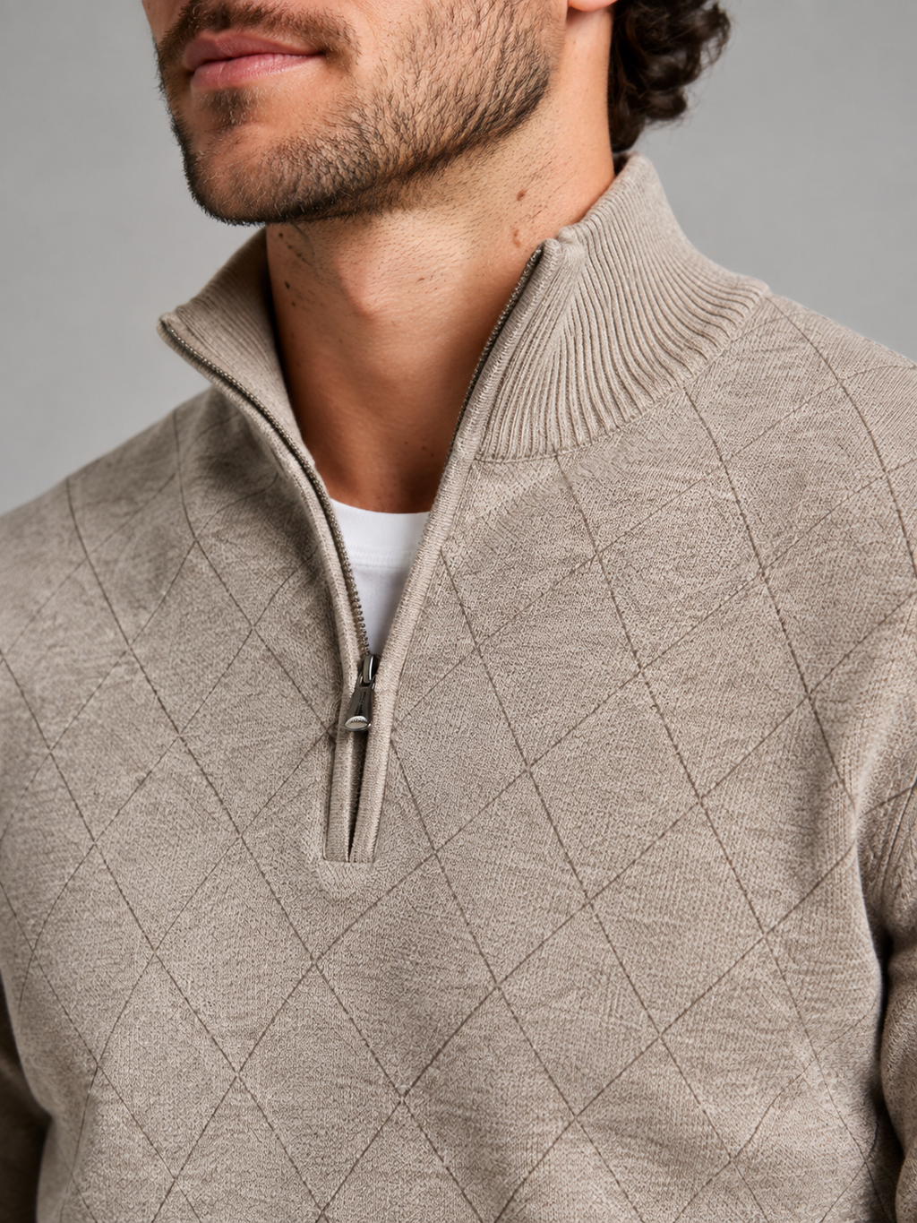 Men's diamond knit quarter-zip jumper