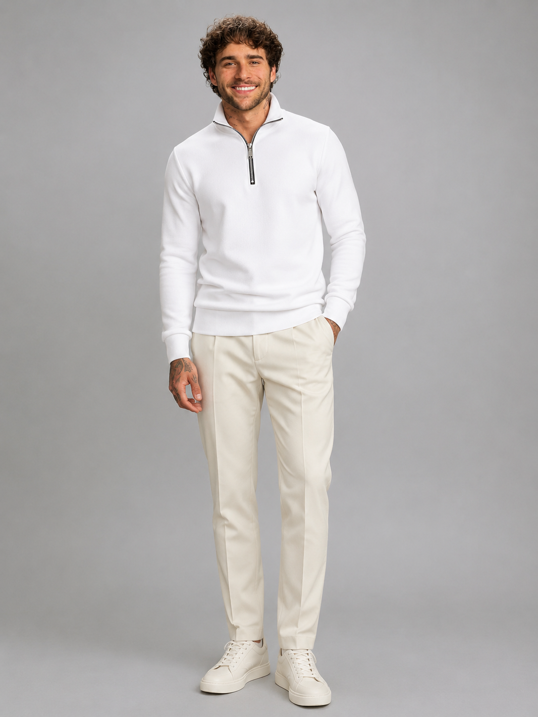 Men's slim-fit ribbed quarter-zip sweatshirt