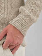 Men's cable knit button-neck jumper with elbow patches