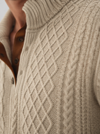 Men's cable knit button-neck jumper with elbow patches