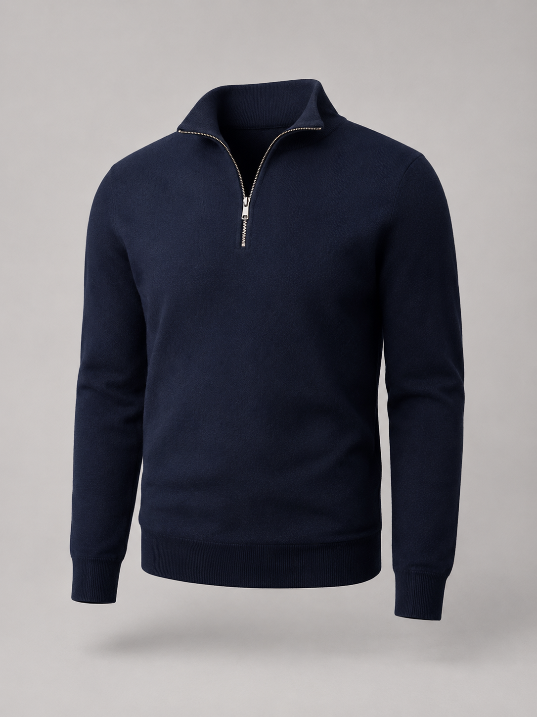 Men's fine-knit quarter-zip stand collar jumper