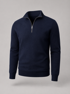Men's fine-knit quarter-zip stand collar jumper