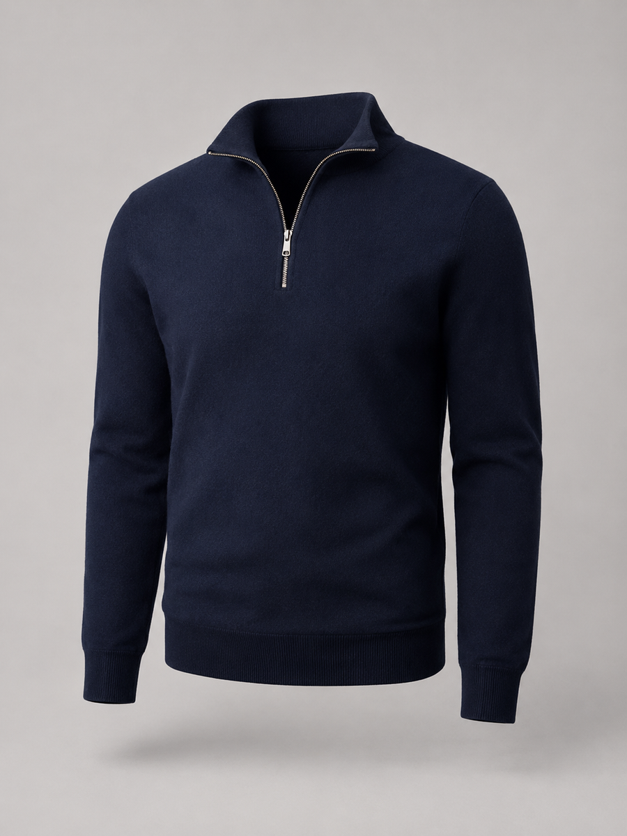 Men's fine-knit quarter-zip stand collar jumper