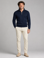 Men's fine-knit quarter-zip stand collar jumper