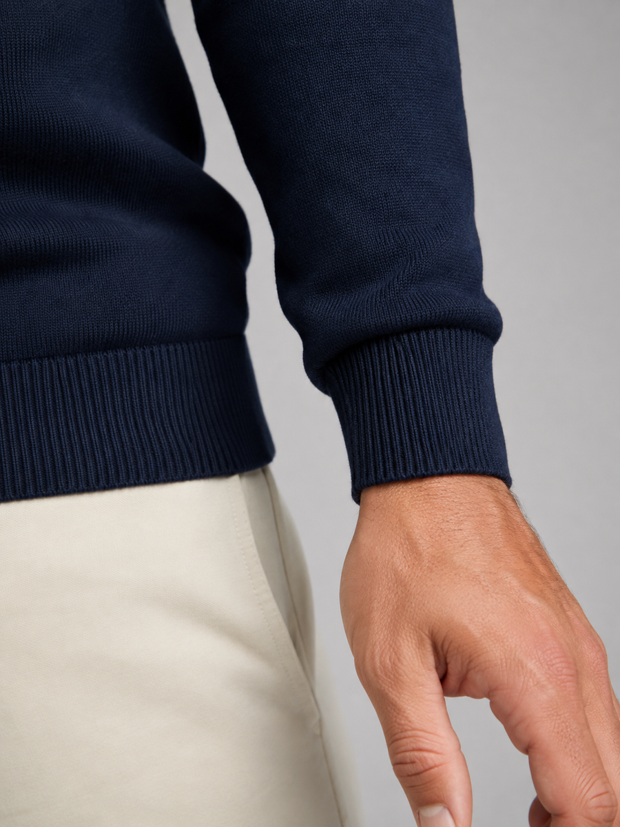 Men's fine-knit quarter-zip stand collar jumper
